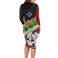 Frangipani Festival Rabaul East New Britain Family Matching Long Sleeve Bodycon Dress and Hawaiian Shirt Dukduk Dance With Plumeria LT14 - Polynesian Pride