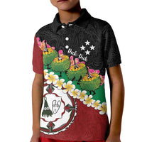 Frangipani Festival Rabaul East New Britain Kid Polo Shirt Dukduk Dance With Plumeria - Polynesian Pride