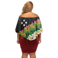 Frangipani Festival Rabaul East New Britain Off Shoulder Short Dress Dukduk Dance With Plumeria - Polynesian Pride