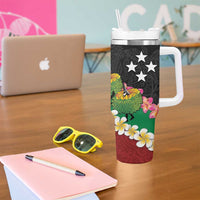 Frangipani Festival Rabaul East New Britain Tumbler With Handle Dukduk Dance With Plumeria - Polynesian Pride