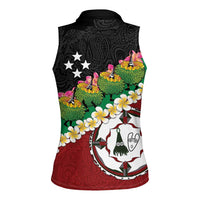 Frangipani Festival Rabaul East New Britain Women Sleeveless Polo Shirt Dukduk Dance With Plumeria LT14 - Polynesian Pride
