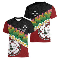 Frangipani Festival Rabaul East New Britain Women V-Neck T-Shirt Dukduk Dance With Plumeria LT14 - Polynesian Pride