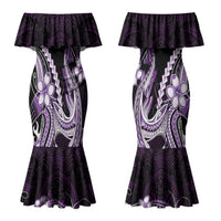 Purple Black Aloha Hawaii Couples Matching Mermaid Dress and Long Sleeve Button Shirt Polynesian Shark Tattoo Plumeria LT14 - Polynesian Pride