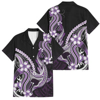 Purple Black Aloha Hawaii Family Matching Long Sleeve Bodycon Dress and Hawaiian Shirt Polynesian Shark Tattoo Plumeria LT14 Dad's Shirt - Short Sleeve Purple - Polynesian Pride