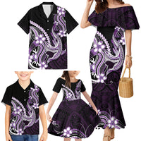 Purple Black Aloha Hawaii Family Matching Mermaid Dress and Hawaiian Shirt Polynesian Shark Tattoo Plumeria LT14 - Polynesian Pride