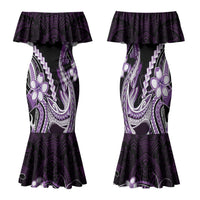 Purple Black Aloha Hawaii Family Matching Mermaid Dress and Hawaiian Shirt Polynesian Shark Tattoo Plumeria LT14 Mom's Dress Purple - Polynesian Pride