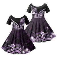 Purple Black Aloha Hawaii Family Matching Mermaid Dress and Hawaiian Shirt Polynesian Shark Tattoo Plumeria LT14 Daughter's Dress Purple - Polynesian Pride
