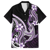 Purple Black Aloha Hawaii Family Matching Short Sleeve Bodycon Dress and Hawaiian Shirt Polynesian Shark Tattoo Plumeria LT14 Dad's Shirt - Short Sleeve Purple - Polynesian Pride
