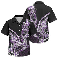 Purple Black Aloha Hawaii Family Matching Short Sleeve Bodycon Dress and Hawaiian Shirt Polynesian Shark Tattoo Plumeria LT14 Son's Shirt Purple - Polynesian Pride