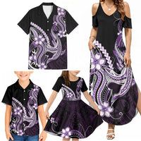 Purple Black Aloha Hawaii Family Matching Summer Maxi Dress and Hawaiian Shirt Polynesian Shark Tattoo Plumeria LT14 - Polynesian Pride