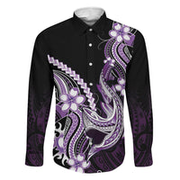 Purple Black Aloha Hawaii Family Matching Summer Maxi Dress and Hawaiian Shirt Polynesian Shark Tattoo Plumeria LT14 Daughter's Dress Purple - Polynesian Pride