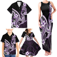 Purple Black Aloha Hawaii Family Matching Tank Maxi Dress and Hawaiian Shirt Polynesian Shark Tattoo Plumeria LT14 - Polynesian Pride