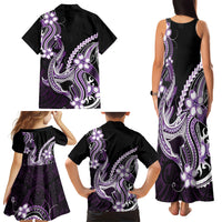 Purple Black Aloha Hawaii Family Matching Tank Maxi Dress and Hawaiian Shirt Polynesian Shark Tattoo Plumeria LT14 Mom's Dress Purple - Polynesian Pride