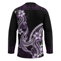 Purple Black Aloha Hawaii Hockey Jersey Polynesian Shark Tattoo Plumeria