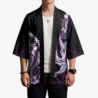 Purple Black Aloha Hawaii Kimono Polynesian Shark Tattoo Plumeria