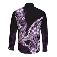 Purple Black Aloha Hawaii Long Sleeve Button Shirt Polynesian Shark Tattoo Plumeria LT14 - Polynesian Pride