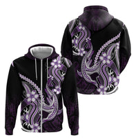 Purple Black Aloha Hawaii Zip Hoodie Polynesian Shark Tattoo Plumeria