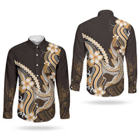 Orange Black Aloha Hawaii Couples Matching Off Shoulder Short Dress and Long Sleeve Button Shirt Polynesian Shark Tattoo Plumeria LT14 - Polynesian Pride