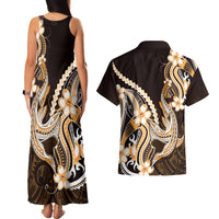 Orange Black Aloha Hawaii Couples Matching Tank Maxi Dress and Hawaiian Shirt Polynesian Shark Tattoo Plumeria LT14 - Polynesian Pride