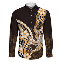 Orange Black Aloha Hawaii Family Matching Long Sleeve Bodycon Dress and Hawaiian Shirt Polynesian Shark Tattoo Plumeria LT14 Daughter's Dress Orange - Polynesian Pride