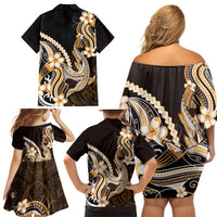 Orange Black Aloha Hawaii Family Matching Off Shoulder Short Dress and Hawaiian Shirt Polynesian Shark Tattoo Plumeria LT14 Mom's Dress Orange - Polynesian Pride