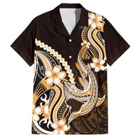 Orange Black Aloha Hawaii Family Matching Off Shoulder Short Dress and Hawaiian Shirt Polynesian Shark Tattoo Plumeria LT14 Dad's Shirt - Short Sleeve Orange - Polynesian Pride
