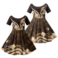 Orange Black Aloha Hawaii Family Matching Off Shoulder Short Dress and Hawaiian Shirt Polynesian Shark Tattoo Plumeria LT14 Daughter's Dress Orange - Polynesian Pride