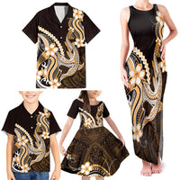 Orange Black Aloha Hawaii Family Matching Tank Maxi Dress and Hawaiian Shirt Polynesian Shark Tattoo Plumeria LT14 - Polynesian Pride