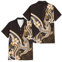 Orange Black Aloha Hawaii Family Matching Tank Maxi Dress and Hawaiian Shirt Polynesian Shark Tattoo Plumeria LT14 Dad's Shirt - Short Sleeve Orange - Polynesian Pride