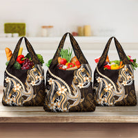 Orange Black Aloha Hawaii Grocery Bag Polynesian Shark Tattoo Plumeria