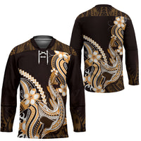 Orange Black Aloha Hawaii Hockey Jersey Polynesian Shark Tattoo Plumeria