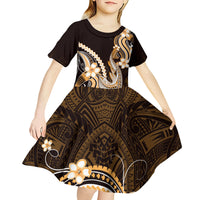 Orange Black Aloha Hawaii Kid Short Sleeve Dress Polynesian Shark Tattoo Plumeria LT14 - Polynesian Pride