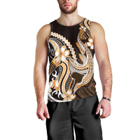 Orange Black Aloha Hawaii Men Tank Top Polynesian Shark Tattoo Plumeria