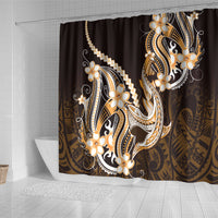 Orange Black Aloha Hawaii Shower Curtain Polynesian Shark Tattoo Plumeria