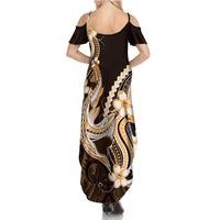 Orange Black Aloha Hawaii Summer Maxi Dress Polynesian Shark Tattoo Plumeria LT14 - Polynesian Pride