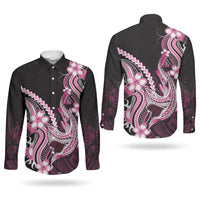 Pink Black Aloha Hawaii Couples Matching Tank Maxi Dress and Long Sleeve Button Shirt Polynesian Shark Tattoo Plumeria LT14 - Polynesian Pride