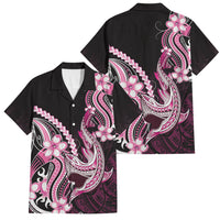 Pink Black Aloha Hawaii Family Matching Off The Shoulder Long Sleeve Dress and Hawaiian Shirt Polynesian Shark Tattoo Plumeria LT14 Dad's Shirt - Short Sleeve Pink - Polynesian Pride