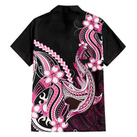 Pink Black Aloha Hawaii Family Matching Off The Shoulder Long Sleeve Dress and Hawaiian Shirt Polynesian Shark Tattoo Plumeria LT14 Dad's Shirt - Long Sleeve Pink - Polynesian Pride