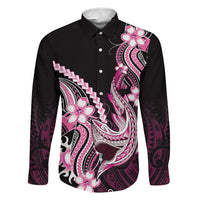 Pink Black Aloha Hawaii Family Matching Off The Shoulder Long Sleeve Dress and Hawaiian Shirt Polynesian Shark Tattoo Plumeria LT14 Daughter's Dress Pink - Polynesian Pride