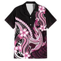 Pink Black Aloha Hawaii Family Matching Off Shoulder Short Dress and Hawaiian Shirt Polynesian Shark Tattoo Plumeria LT14 Dad's Shirt - Short Sleeve Pink - Polynesian Pride