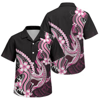 Pink Black Aloha Hawaii Family Matching Off Shoulder Short Dress and Hawaiian Shirt Polynesian Shark Tattoo Plumeria LT14 Son's Shirt Pink - Polynesian Pride