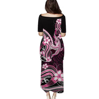 Pink Black Aloha Hawaii Family Matching Puletasi and Hawaiian Shirt Polynesian Shark Tattoo Plumeria LT14 - Polynesian Pride