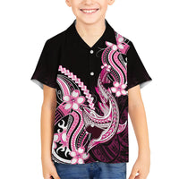 Pink Black Aloha Hawaii Family Matching Summer Maxi Dress and Hawaiian Shirt Polynesian Shark Tattoo Plumeria LT14 Son's Shirt Pink - Polynesian Pride