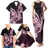 Pink Black Aloha Hawaii Family Matching Tank Maxi Dress and Hawaiian Shirt Polynesian Shark Tattoo Plumeria LT14 - Polynesian Pride