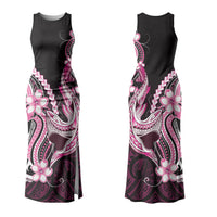 Pink Black Aloha Hawaii Family Matching Tank Maxi Dress and Hawaiian Shirt Polynesian Shark Tattoo Plumeria LT14 Mom's Dress Pink - Polynesian Pride