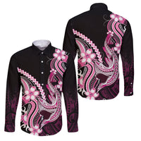 Pink Black Aloha Hawaii Family Matching Tank Maxi Dress and Hawaiian Shirt Polynesian Shark Tattoo Plumeria LT14 Dad's Shirt - Long Sleeve Pink - Polynesian Pride
