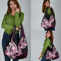 Pink Black Aloha Hawaii Grocery Bag Polynesian Shark Tattoo Plumeria