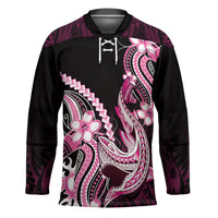 Pink Black Aloha Hawaii Hockey Jersey Polynesian Shark Tattoo Plumeria