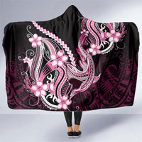 Pink Black Aloha Hawaii Hooded Blanket Polynesian Shark Tattoo Plumeria