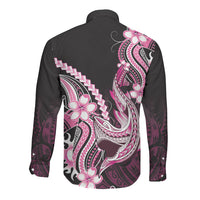 Pink Black Aloha Hawaii Long Sleeve Button Shirt Polynesian Shark Tattoo Plumeria LT14 - Polynesian Pride